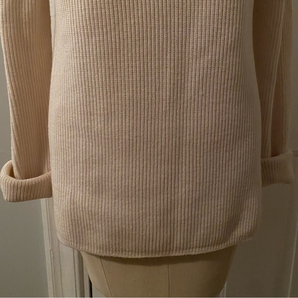 No label long sleeve ribbed mock neck tunic sweater ivory cream size M L - Picture 15 of 16